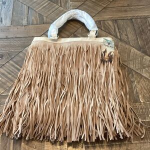 Stylish Tan Fringe Tote Bag